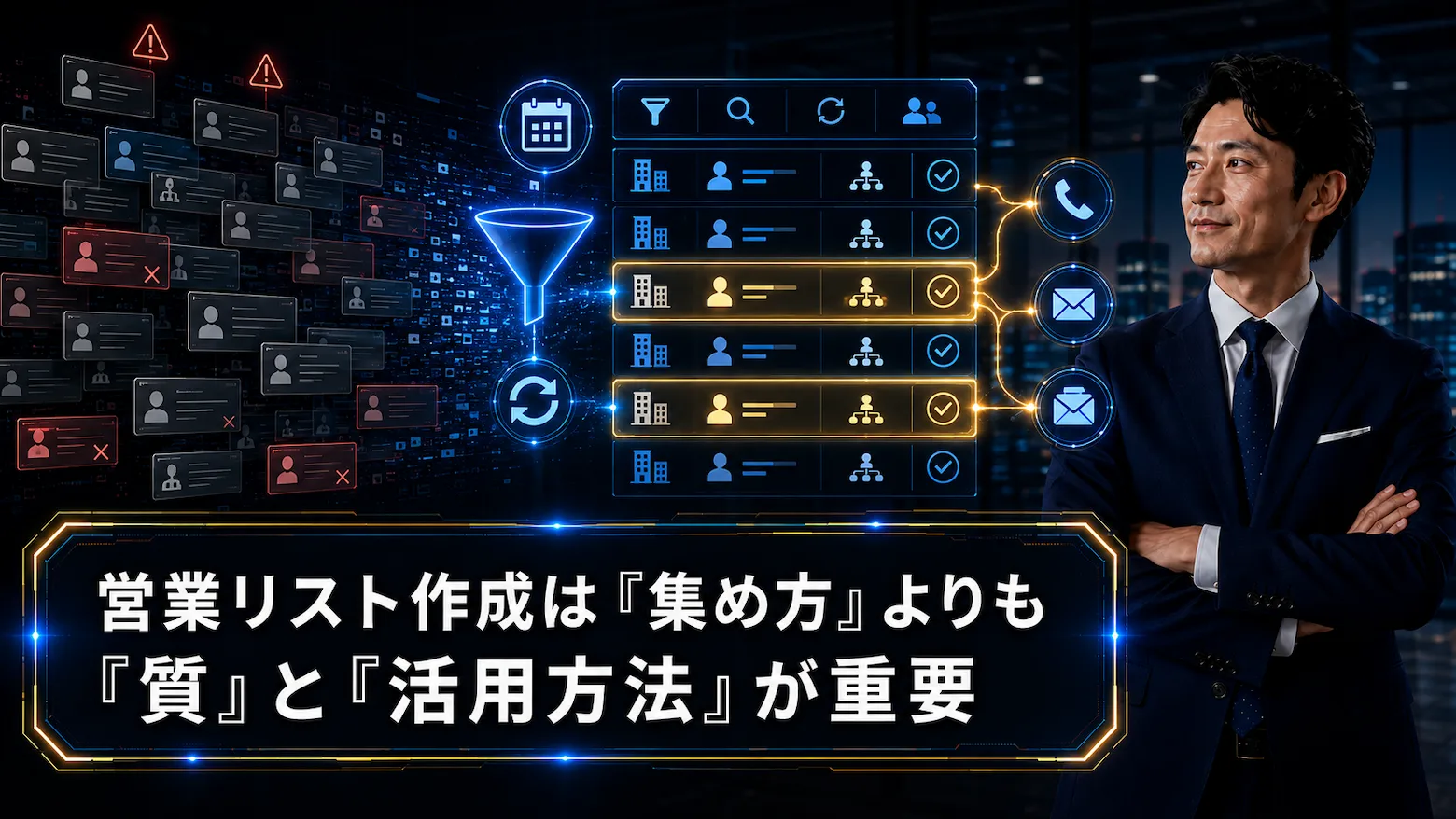 営業リスト作成で未整理データを精査し質の高いリストへ整理するイメージ