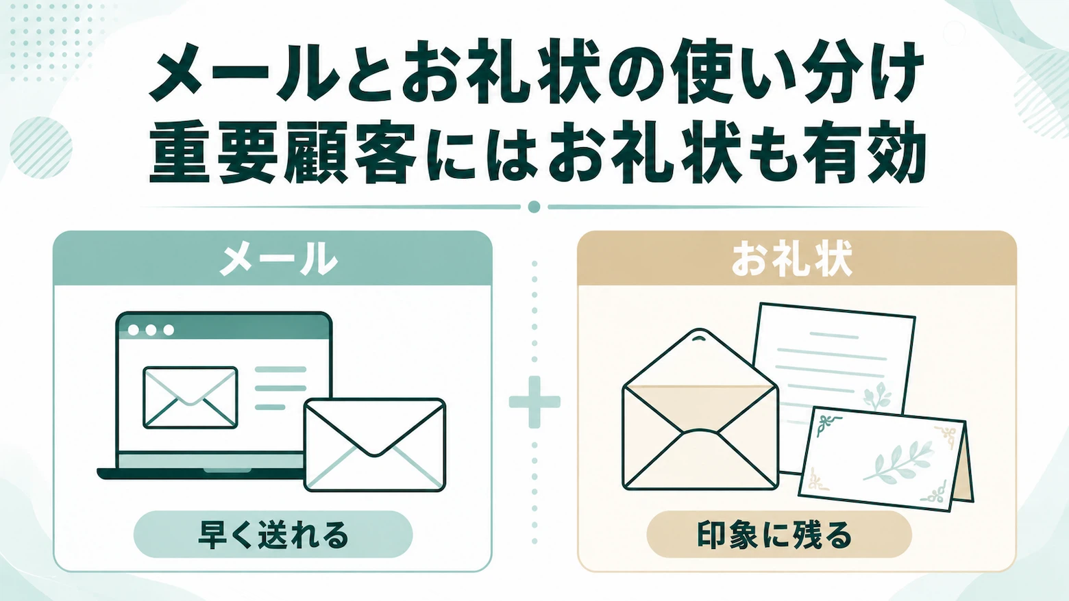 展示会後のフォローでお礼メールとお礼状を使い分ける方法を比較した図解