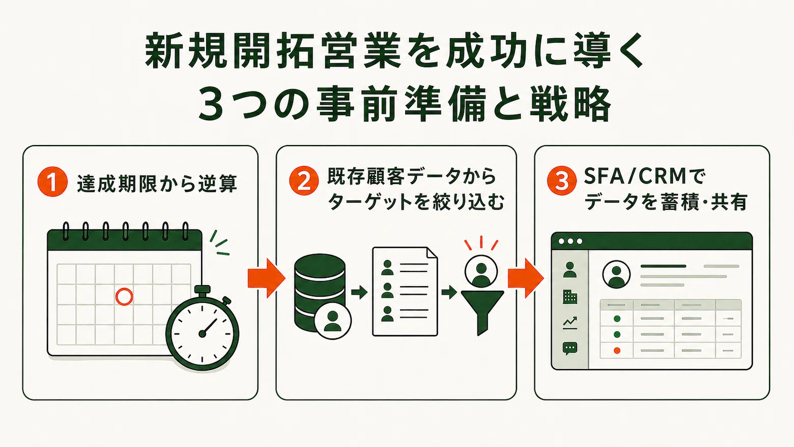 新規開拓営業を成功に導く期限設定・ターゲット選定・顧客データ管理の3ステップ